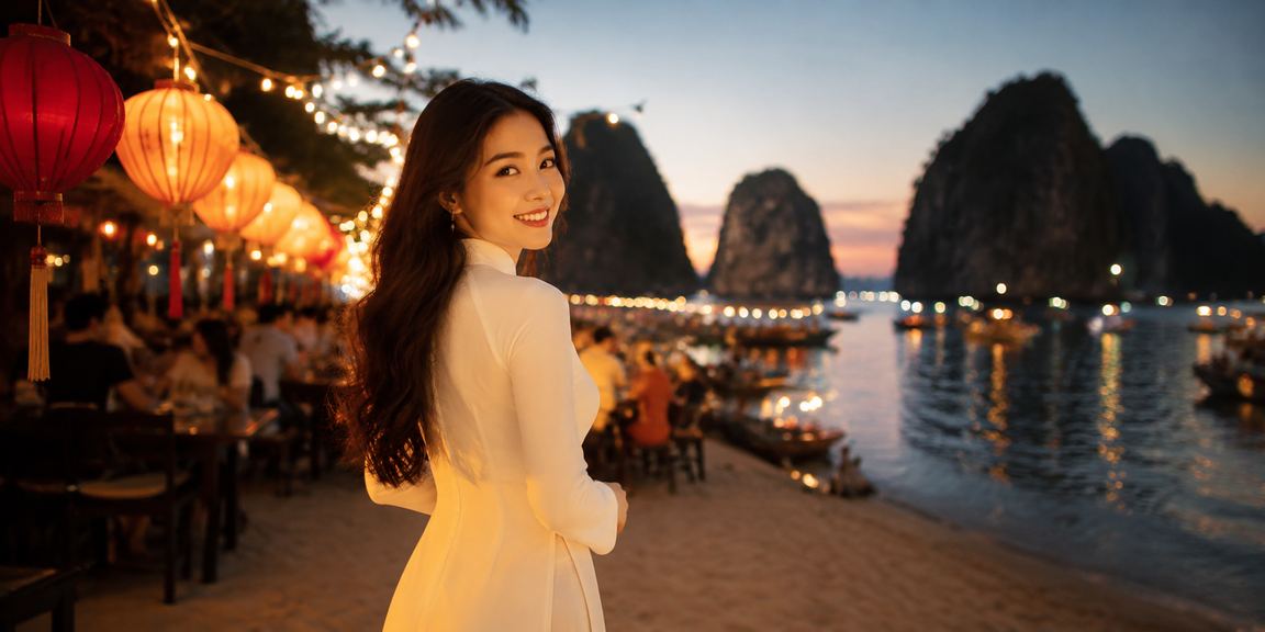 Người phụ nữ mặc áo dài chơi bài tại sảnh casino Hội An lung linh
